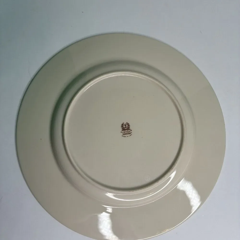 Lenox Hamilton Dinner Plate Ivory Gold Trim Fine China Made In USA Set of 2